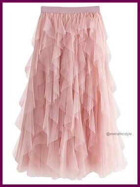 Tulle Skirt Long Layered Tutu Mesh A-Line Elastic Waist Chiffon Women